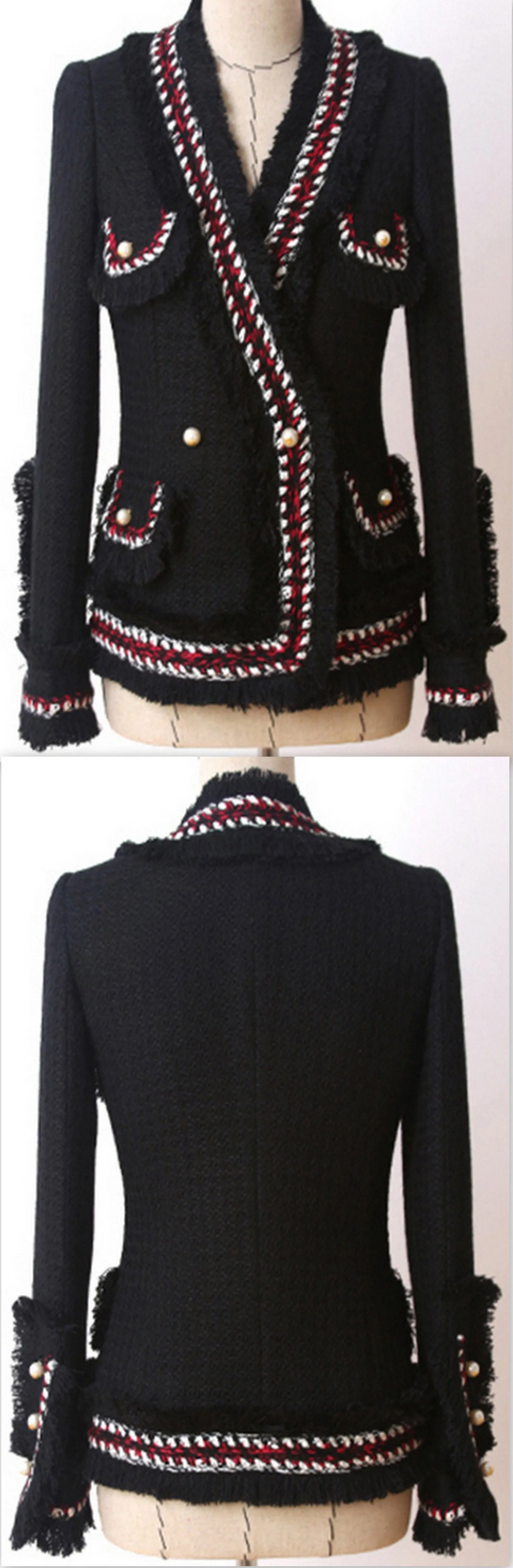 Black Tweed Jacket with Contrasting Trim
