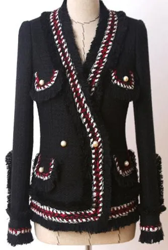 Black Tweed Jacket with Contrasting Trim