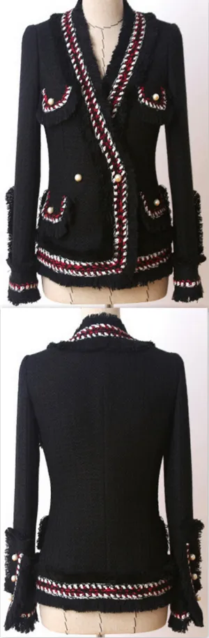 Black Tweed Jacket with Contrasting Trim