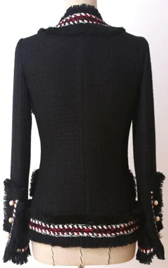 Black Tweed Jacket with Contrasting Trim
