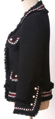 Black Tweed Jacket with Contrasting Trim