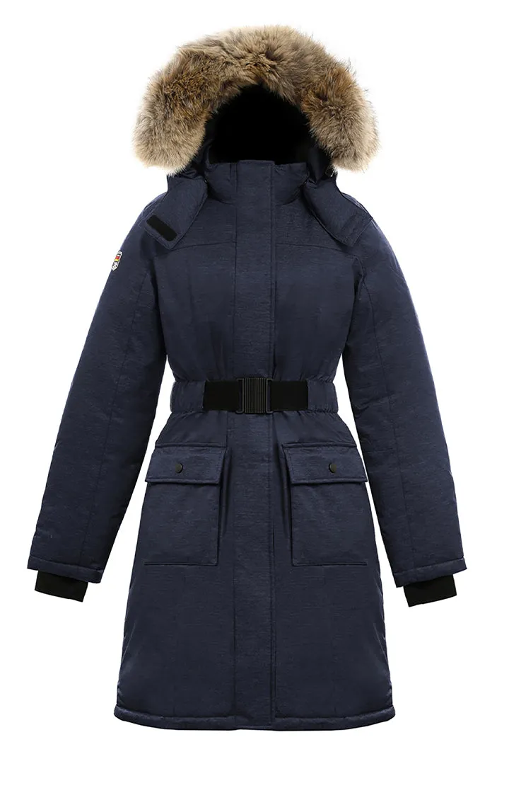 Estelle Womens Belted Down Parka with Adjustable Hood