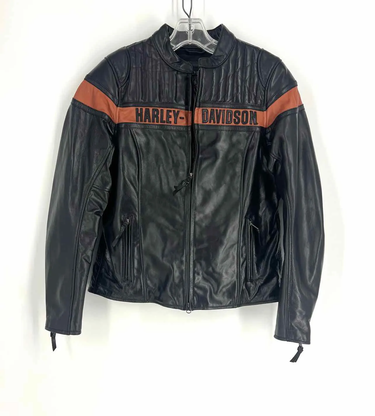 Harley Davidson Size M Black/Orange Color Block Leather Jackets Jacket