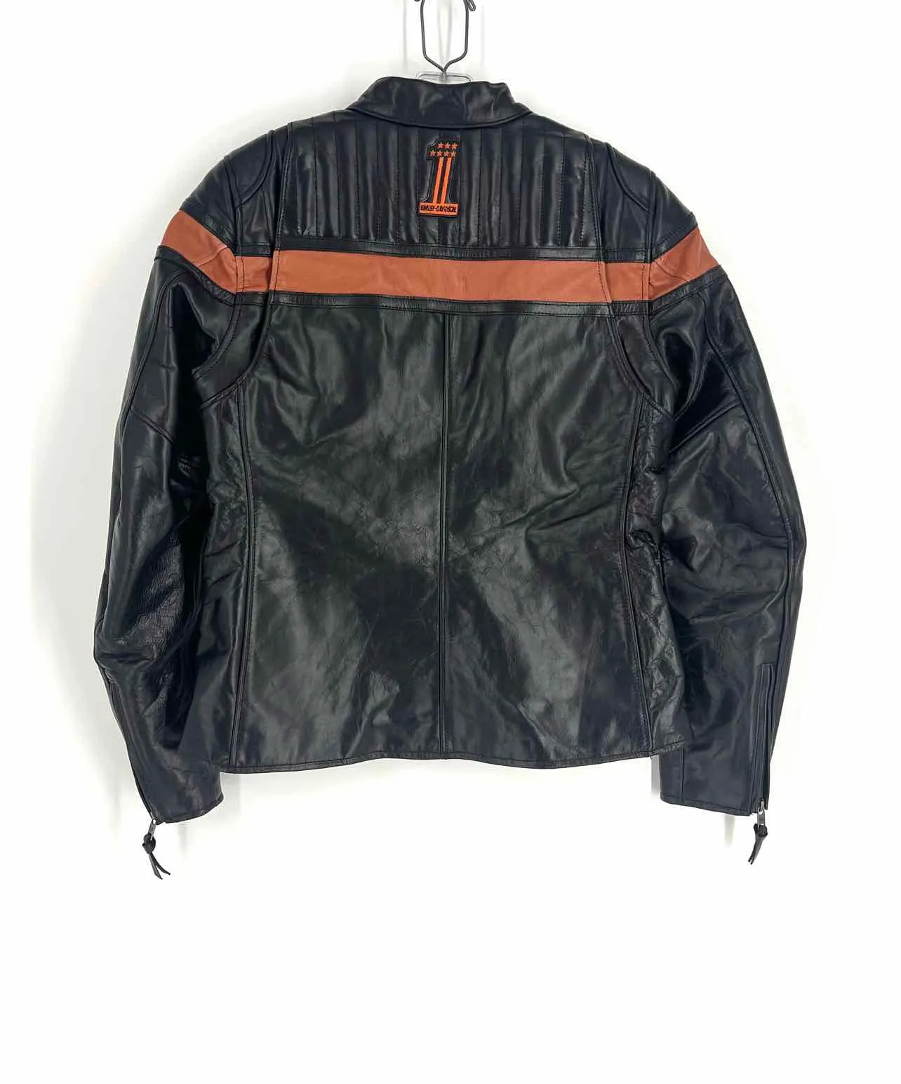 Harley Davidson Size M Black/Orange Color Block Leather Jackets Jacket