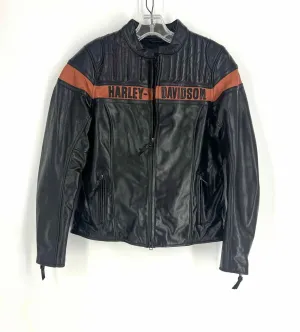 Harley Davidson Size M Black/Orange Color Block Leather Jackets Jacket