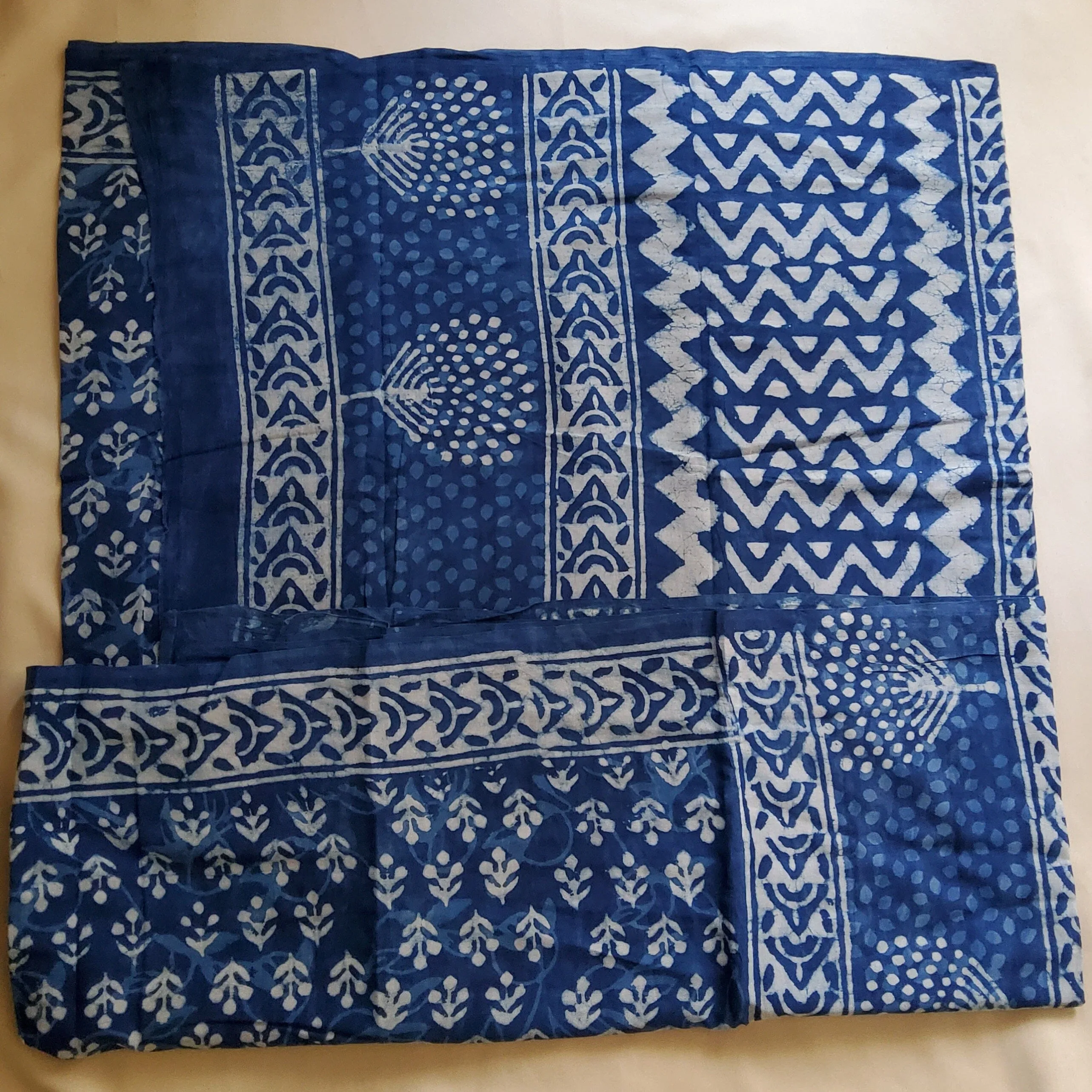 Indigo Cotton Hand BlockPrint Saree with Blouse