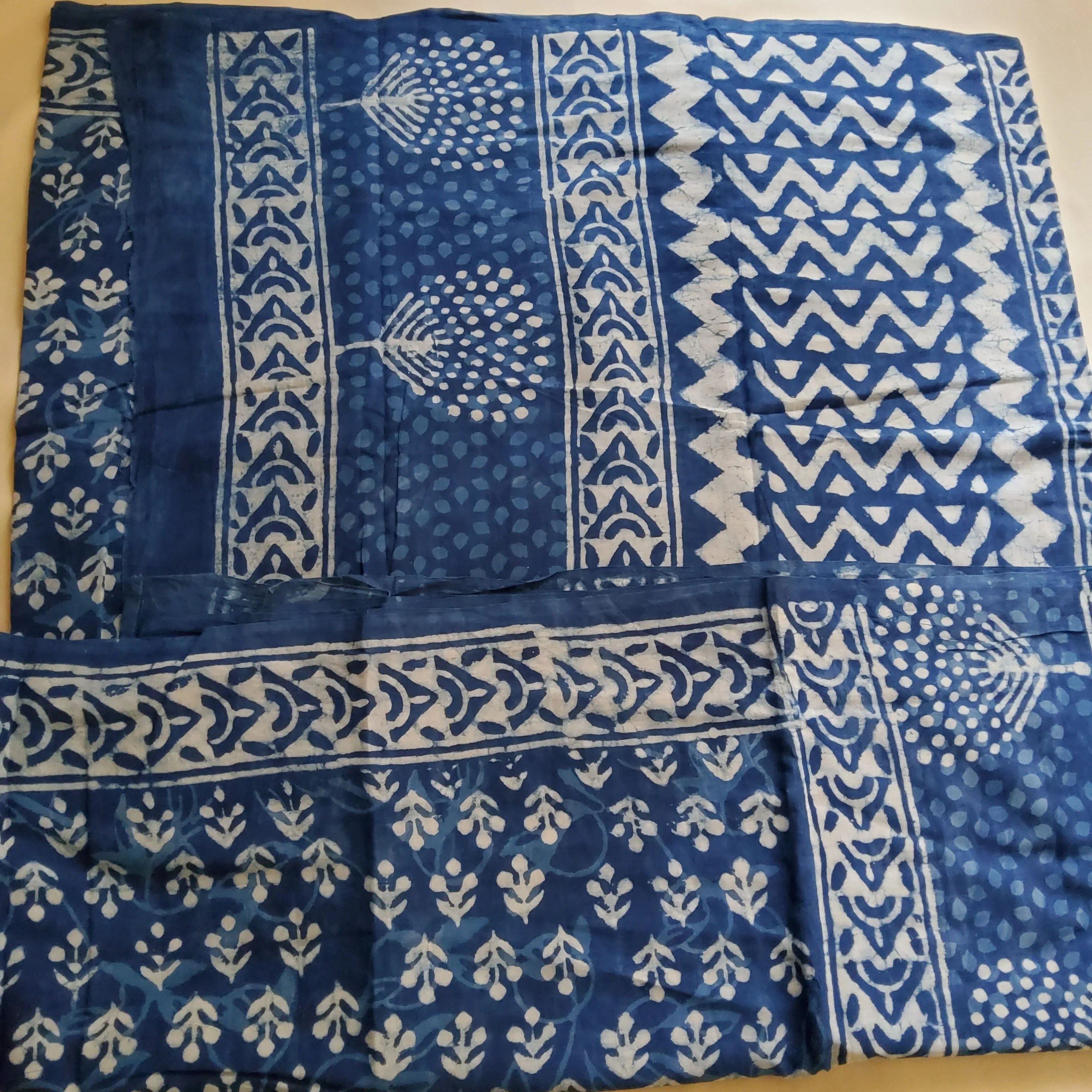 Indigo Cotton Hand BlockPrint Saree with Blouse