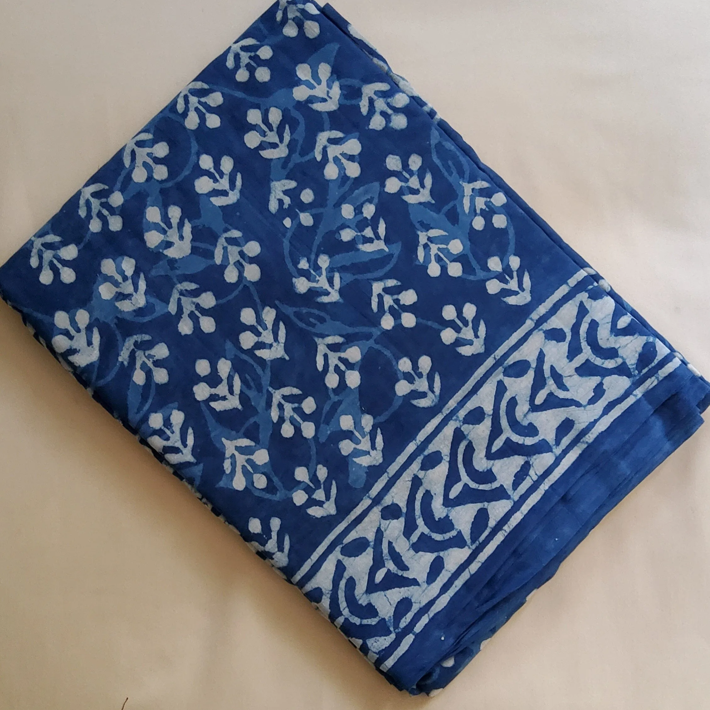 Indigo Cotton Hand BlockPrint Saree with Blouse