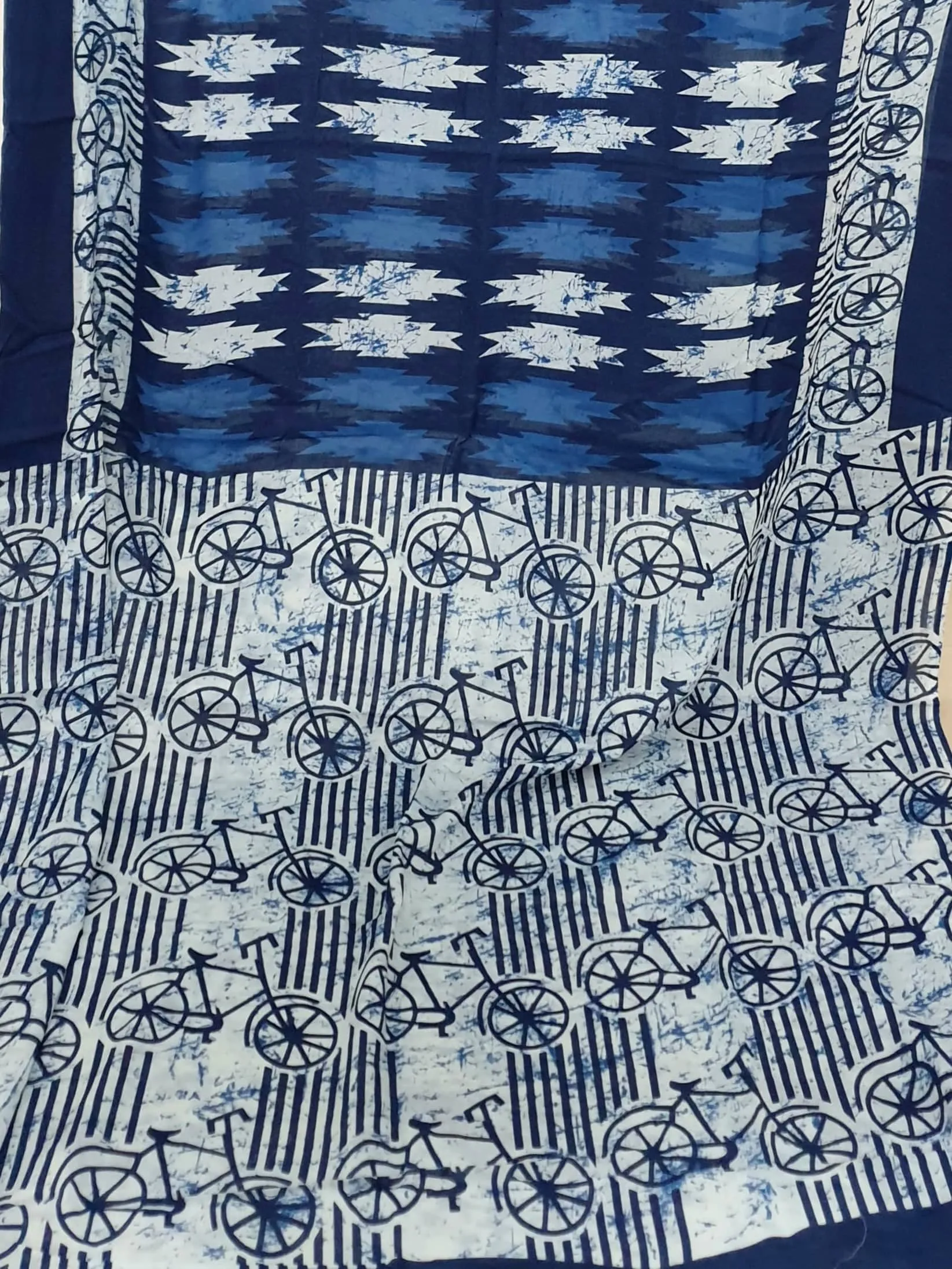 Indigo Hand BlockPrint Cotton Saree with Blouse