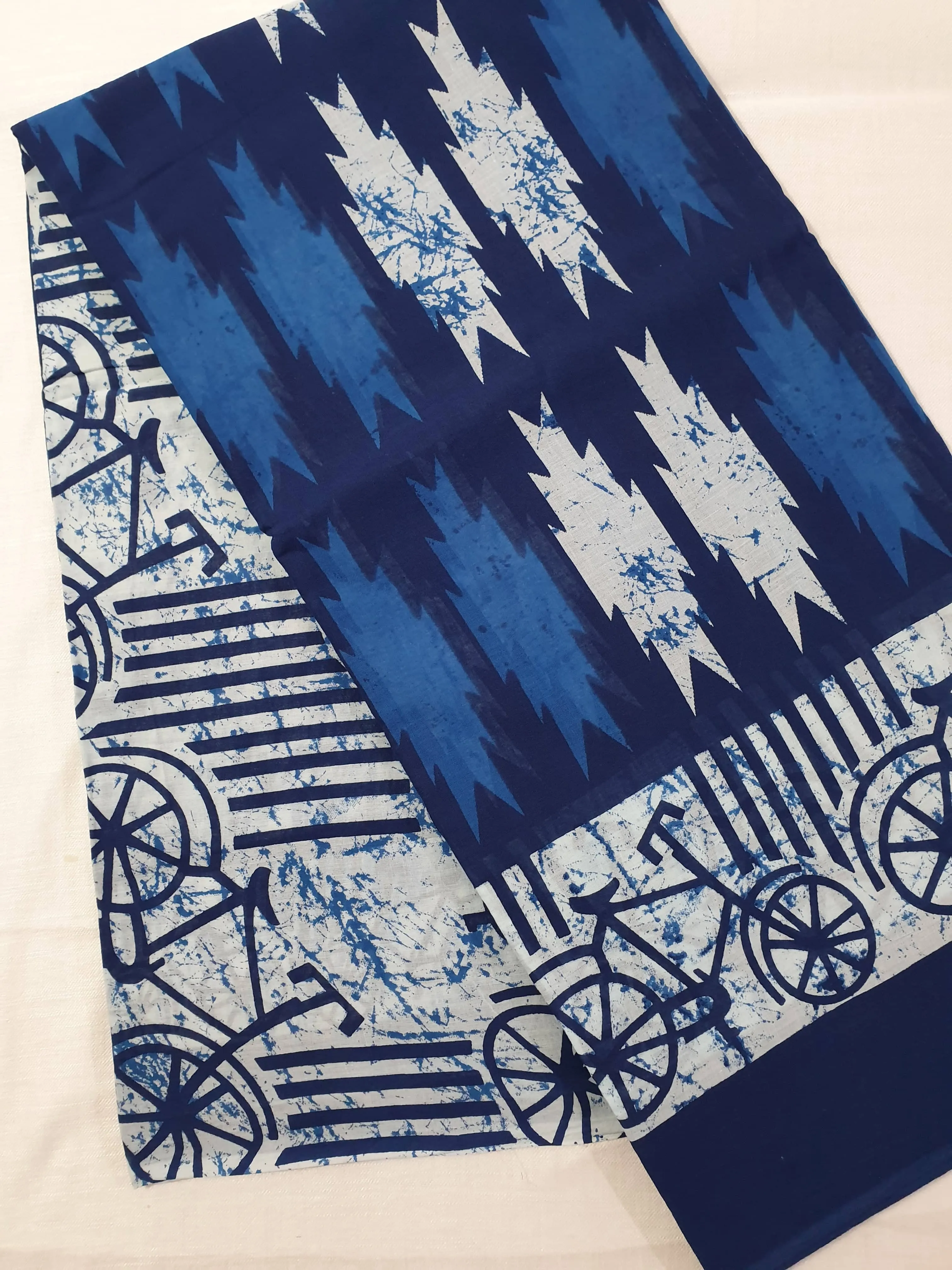 Indigo Hand BlockPrint Cotton Saree with Blouse