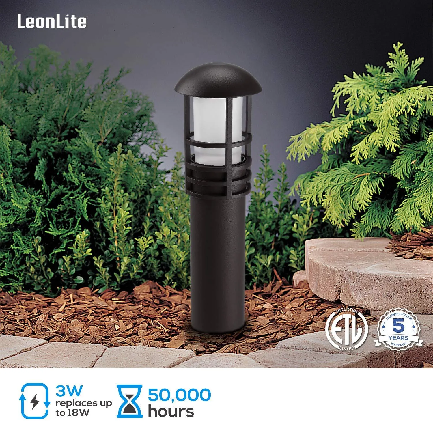 LEONLITE 3W LED Landscape Light with Aluminum Lamp Housing, 12V Low Voltage, Waterproof Ground Stake, ETL Listed, 3000K Warm White for Outdoor Walkway, Garden, Yard, Patio, Pack of 12
