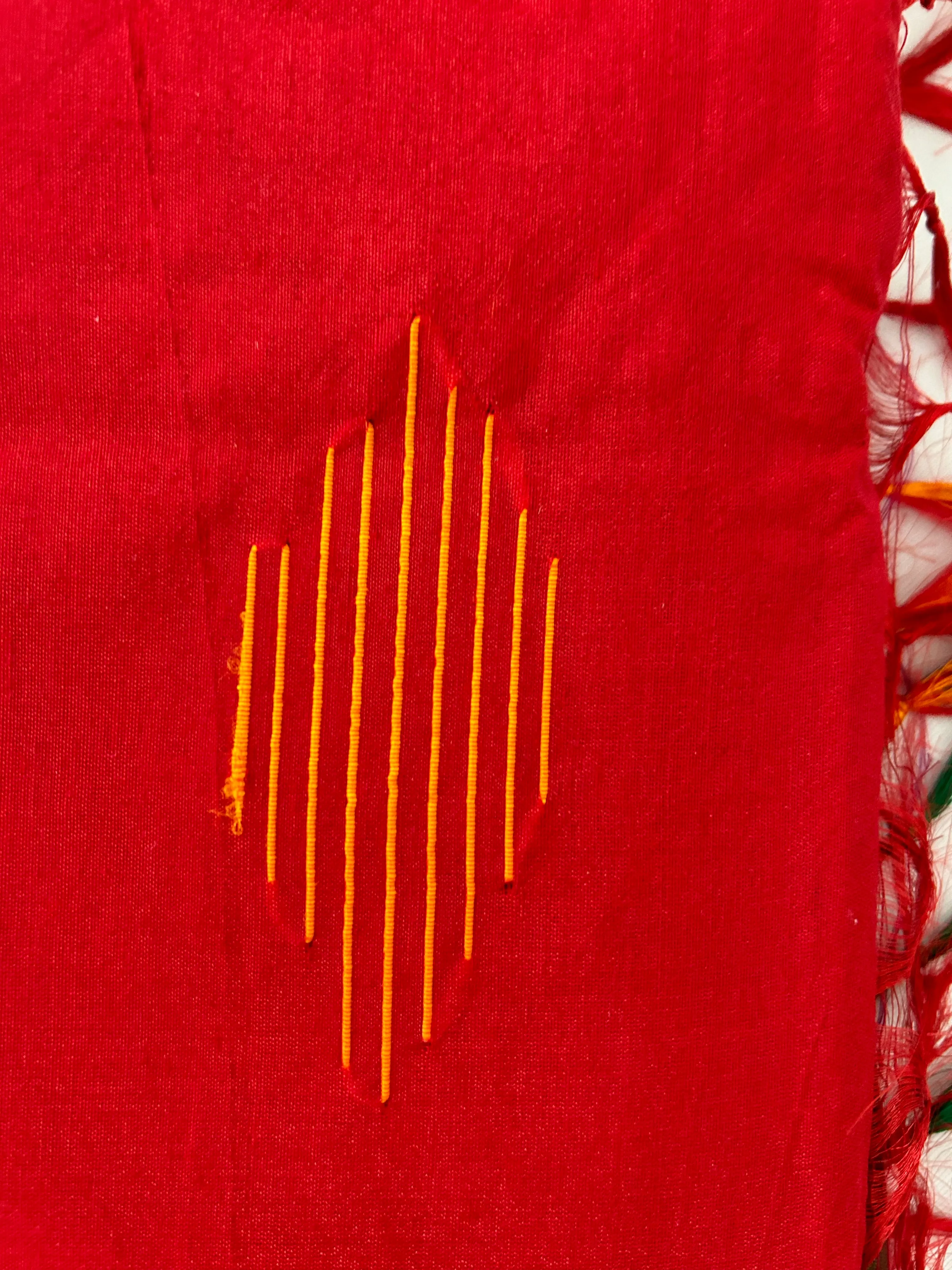 Red Green Cotton Silk Saree with Temple Border